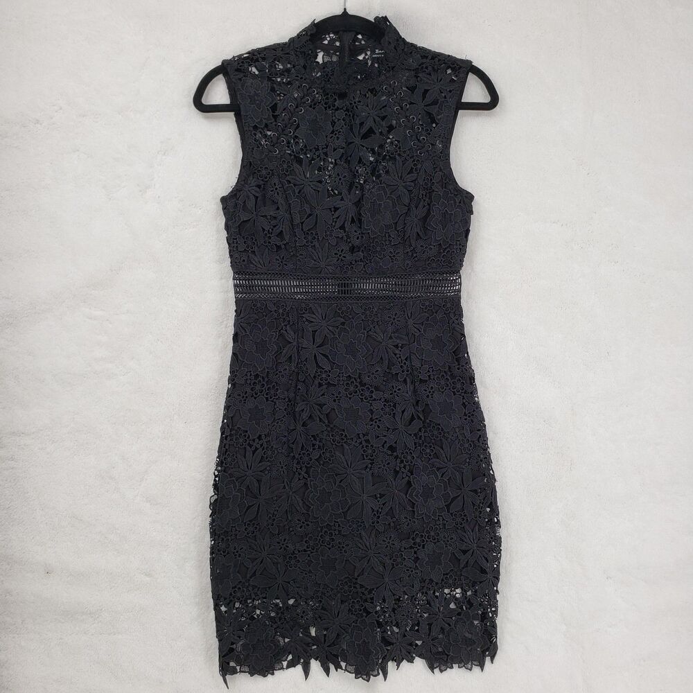 Bardot Dress Womens XS US 4 PARIS Black Lace Floral High Neck Cocktail Fitted - Picture 4 of 16